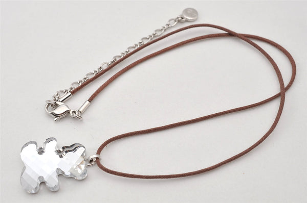 Authentic SWAROVSKI Leather Cord Necklace Bear Motif Clear Brown 7465K