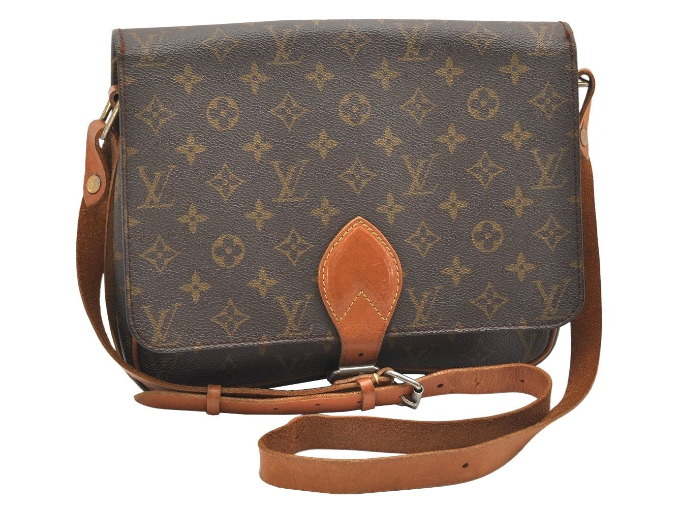 Authentic Louis Vuitton Monogram Cartouchiere GM Shoulder Bag Old Model 7466K