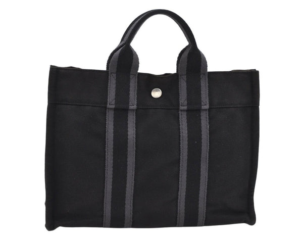 Authentic HERMES Fourre Tout PM Vintage Hand Tote Bag Canvas Black 7468H