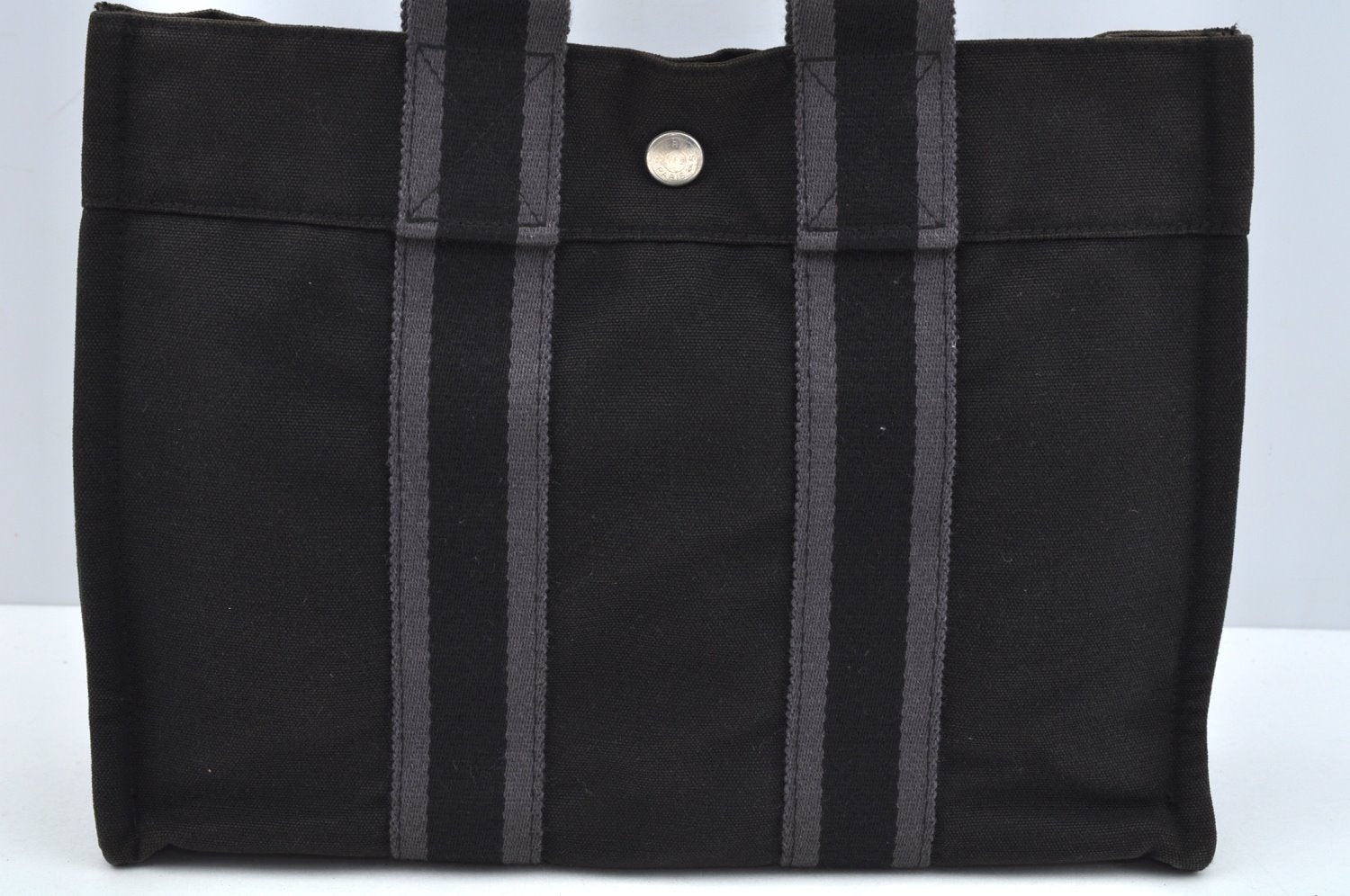 Authentic HERMES Fourre Tout PM Vintage Hand Tote Bag Canvas Black 7468H