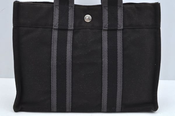 Authentic HERMES Fourre Tout PM Vintage Hand Tote Bag Canvas Black 7468H