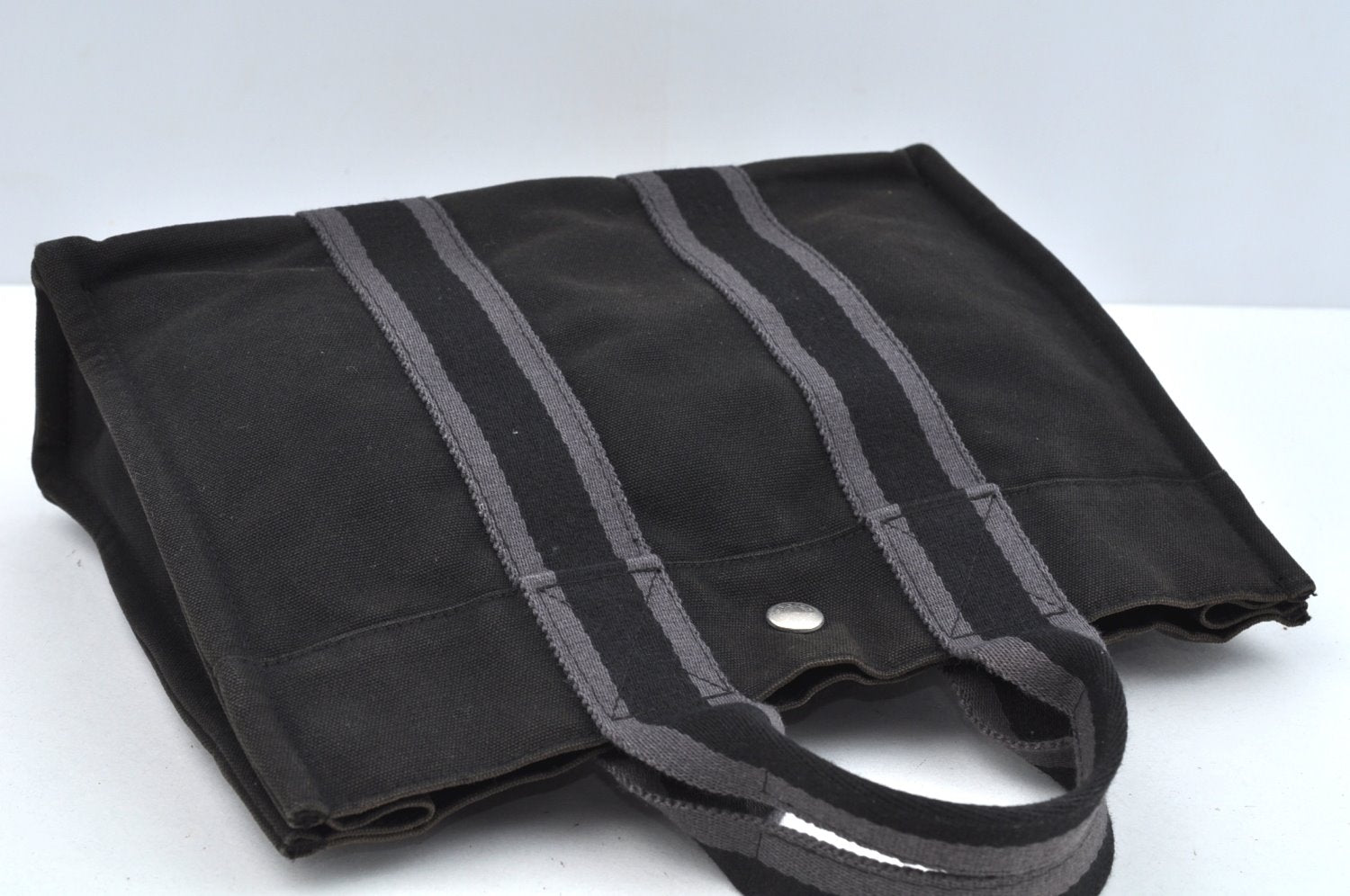 Authentic HERMES Fourre Tout PM Vintage Hand Tote Bag Canvas Black 7468H