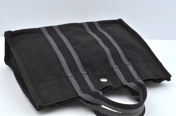 Authentic HERMES Fourre Tout PM Vintage Hand Tote Bag Canvas Black 7468H