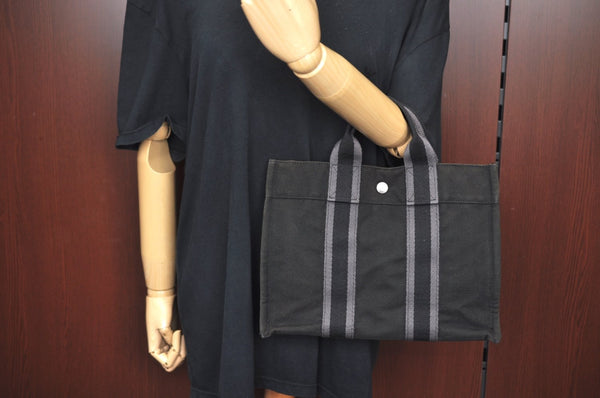 Authentic HERMES Fourre Tout PM Vintage Hand Tote Bag Canvas Black 7468H
