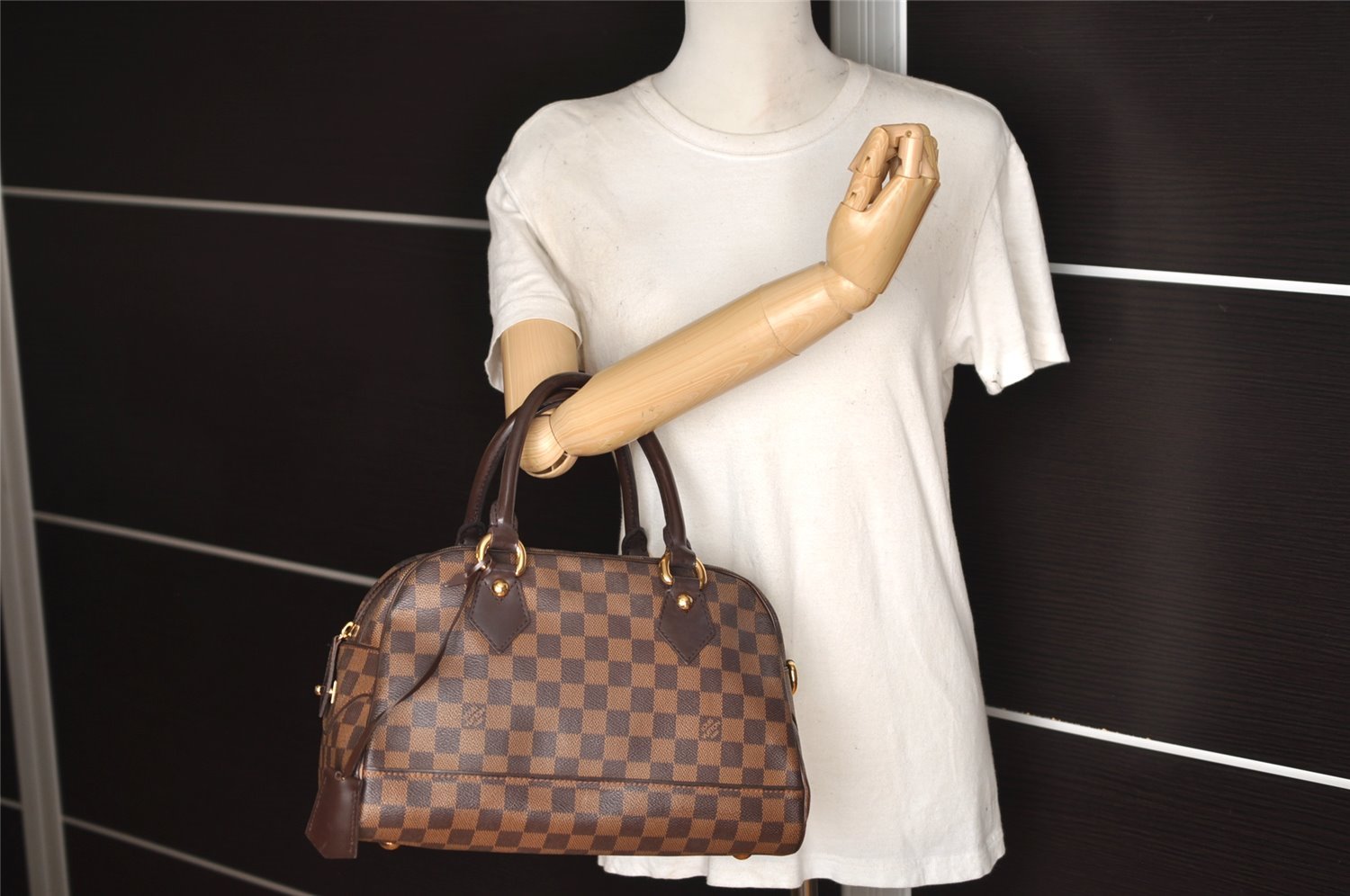 Authentic Louis Vuitton Damier Duomo Hand Boston Bag Purse N60008 LV 7468I