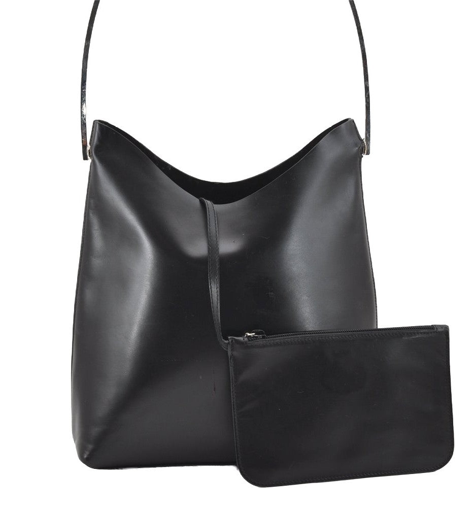 Authentic GUCCI Vintage Shoulder Bag Purse Leather Black 7469I