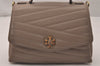 Authentic TORY BURCH KIRA Chevron Leather 2Way Shoulder Hand Bag Beige 7470J