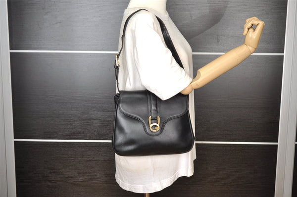 Authentic GUCCI Vintage Shoulder Bag Purse Leather Black 7471I