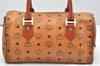 Authentic MCM Visetos Leather Vintage 2Way Hand Boston Bag Purse Brown 7473K