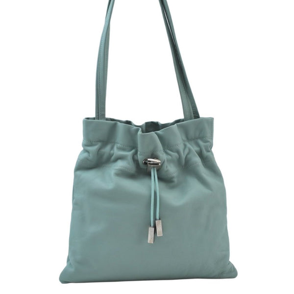 Authentic Salvatore Ferragamo Shoulder Drawstring Bag Leather Light Blue 7474I