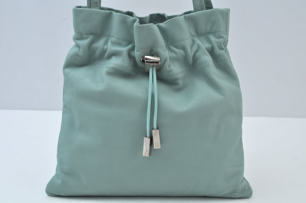 Authentic Salvatore Ferragamo Shoulder Drawstring Bag Leather Light Blue 7474I