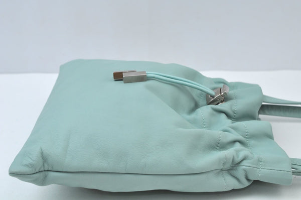 Authentic Salvatore Ferragamo Shoulder Drawstring Bag Leather Light Blue 7474I