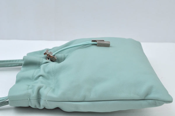 Authentic Salvatore Ferragamo Shoulder Drawstring Bag Leather Light Blue 7474I