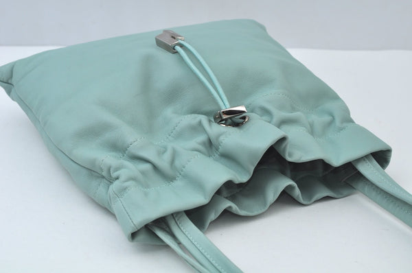 Authentic Salvatore Ferragamo Shoulder Drawstring Bag Leather Light Blue 7474I