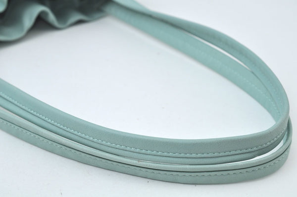 Authentic Salvatore Ferragamo Shoulder Drawstring Bag Leather Light Blue 7474I