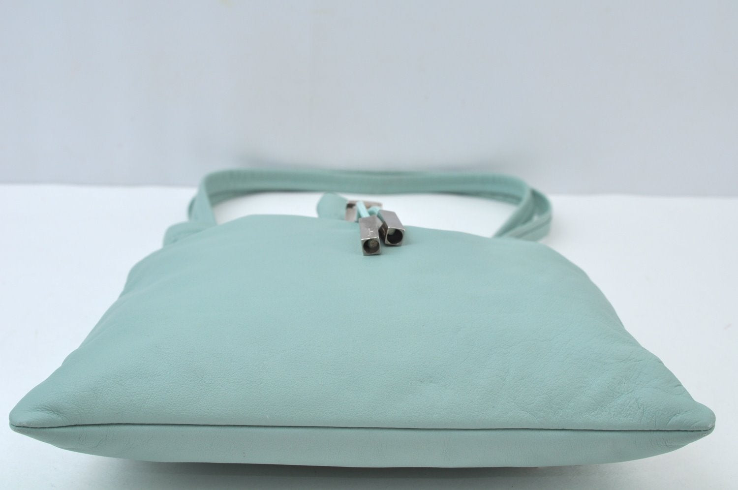 Authentic Salvatore Ferragamo Shoulder Drawstring Bag Leather Light Blue 7474I