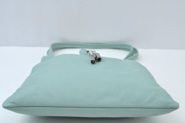 Authentic Salvatore Ferragamo Shoulder Drawstring Bag Leather Light Blue 7474I
