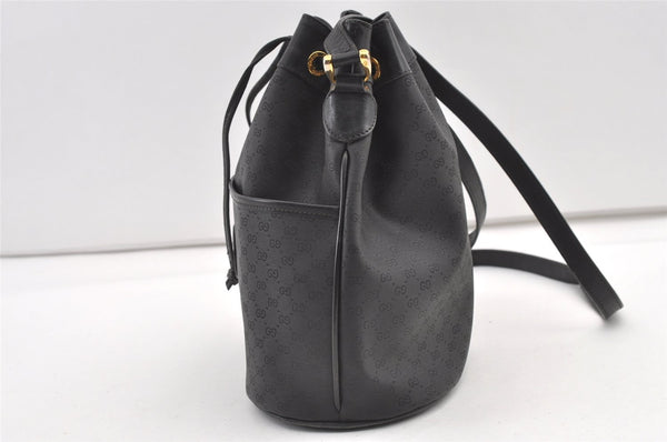Authentic GUCCI Micro GG PVC Leather Shoulder Drawstring Bag Black Junk 7476J