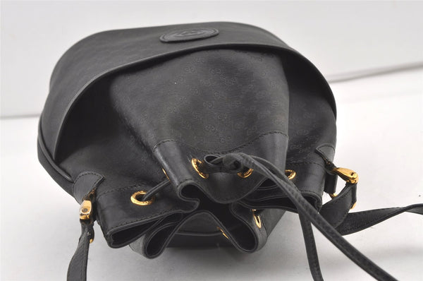 Authentic GUCCI Micro GG PVC Leather Shoulder Drawstring Bag Black Junk 7476J