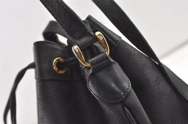 Authentic GUCCI Micro GG PVC Leather Shoulder Drawstring Bag Black Junk 7476J