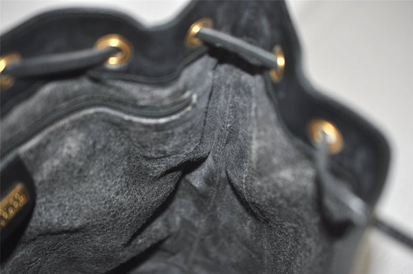 Authentic GUCCI Micro GG PVC Leather Shoulder Drawstring Bag Black Junk 7476J