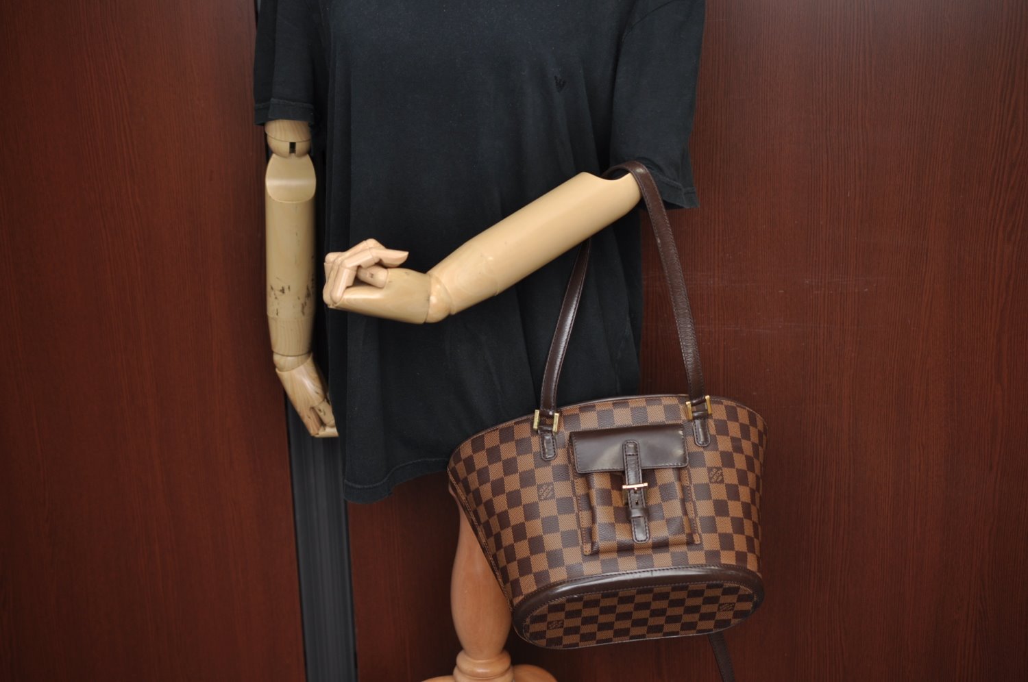 Authentic Louis Vuitton Damier Manosque PM Shoulder Tote Bag N51121 Junk 7477H