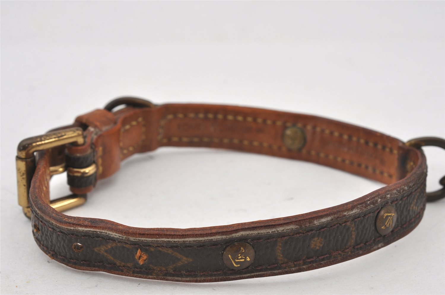 Authentic Louis Vuitton Monogram Collar Baxter PM Dog Collar M58072 LV 7477K