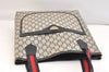 Authentic GUCCI Sherry Line GG Plus Tote Bag PVC Leather Navy Blue 7478K