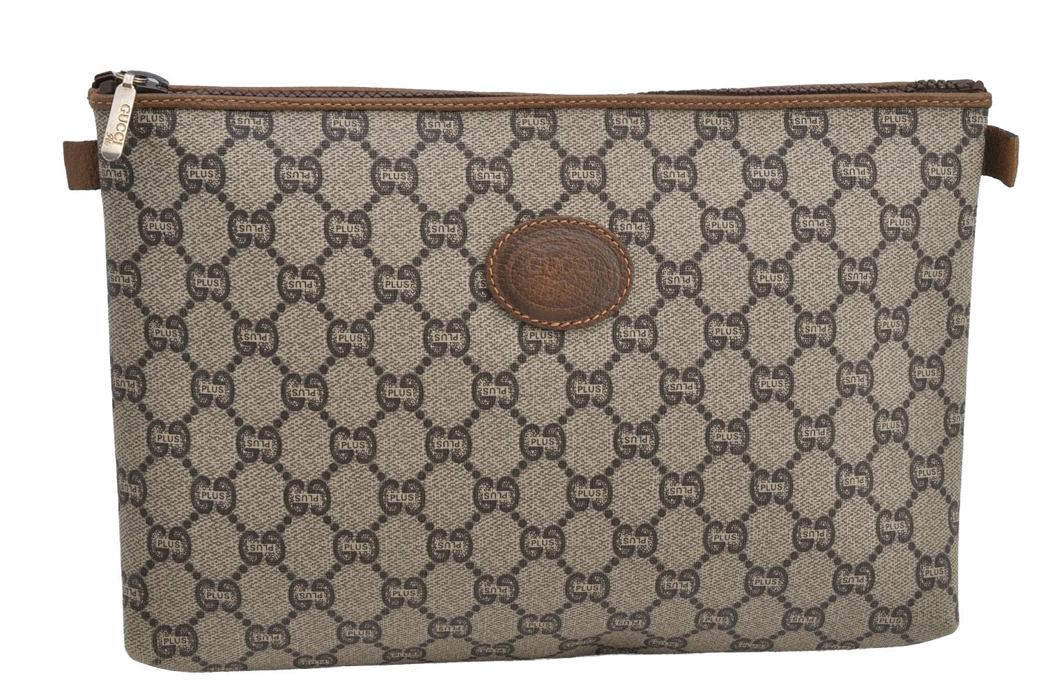 Authentic GUCCI Vintage GG Plus Clutch Hand Bag Purse GG PVC Leather Brown 7480I