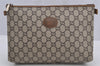 Authentic GUCCI Vintage GG Plus Clutch Hand Bag Purse GG PVC Leather Brown 7480I