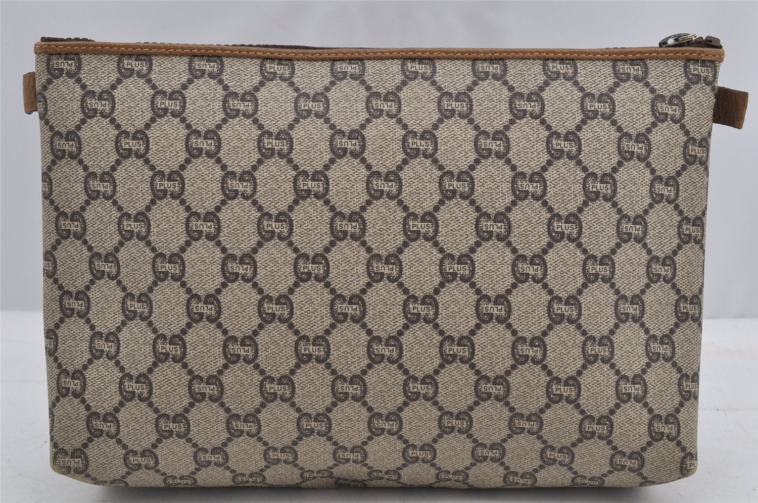 Authentic GUCCI Vintage GG Plus Clutch Hand Bag Purse GG PVC Leather Brown 7480I