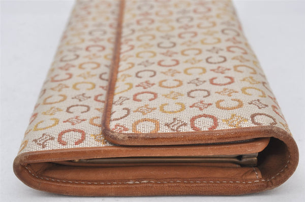 Authentic CELINE C Macadam Blason Pattern Long Wallet Canvas Leather Beige 7481K