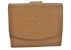 Authentic CHANEL Vintage Caviar Skin CC Logo Bifold Wallet Purse Beige 7482K