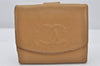 Authentic CHANEL Vintage Caviar Skin CC Logo Bifold Wallet Purse Beige 7482K