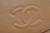 Authentic CHANEL Vintage Caviar Skin CC Logo Bifold Wallet Purse Beige 7482K