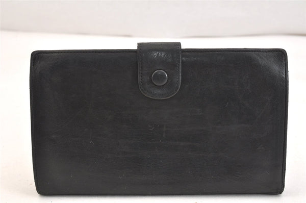 Authentic CHANEL Vintage Calf Skin Long Wallet Purse Black CC Logo 7483K