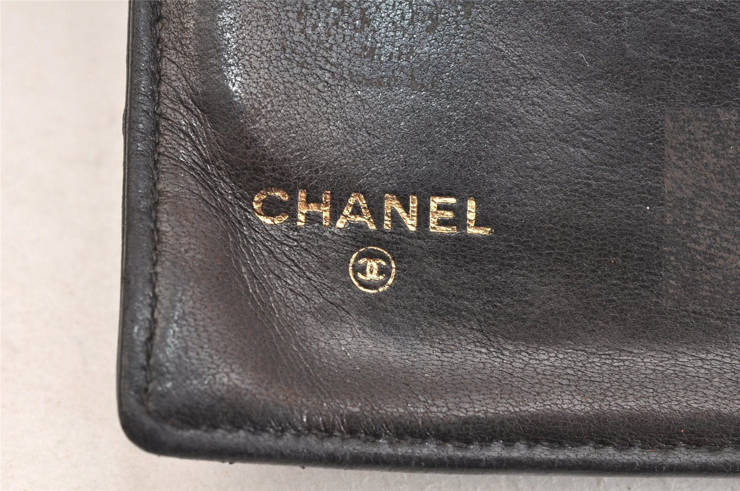 Authentic CHANEL Vintage Calf Skin Long Wallet Purse Black CC Logo 7483K