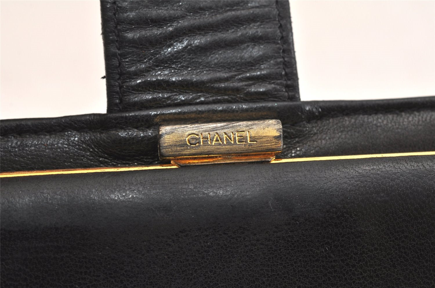 Authentic CHANEL Vintage Calf Skin Long Wallet Purse Black CC Logo 7483K