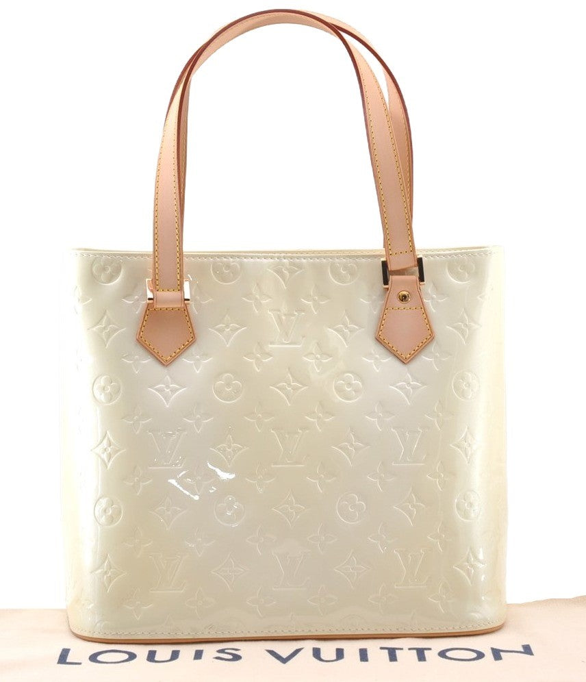 Authentic Louis Vuitton Vernis Houston Shoulder Hand Bag White M91342 LV 7488I