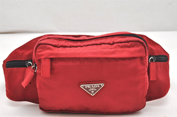 Authentic PRADA Vintage Nylon Tessuto Waist Body Bag Purse Red 7488K