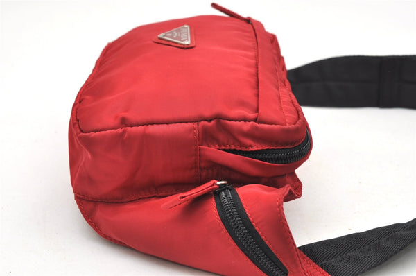 Authentic PRADA Vintage Nylon Tessuto Waist Body Bag Purse Red 7488K