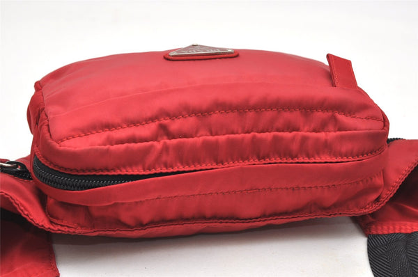 Authentic PRADA Vintage Nylon Tessuto Waist Body Bag Purse Red 7488K