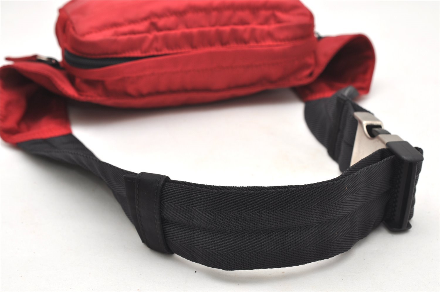 Authentic PRADA Vintage Nylon Tessuto Waist Body Bag Purse Red 7488K