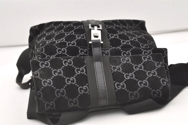 Authentic GUCCI Jackie Backpack Purse GG Suede Leather 0030236 Black 7492J