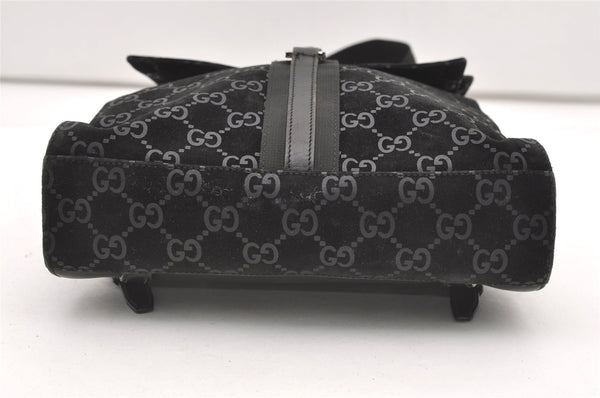 Authentic GUCCI Jackie Backpack Purse GG Suede Leather 0030236 Black 7492J