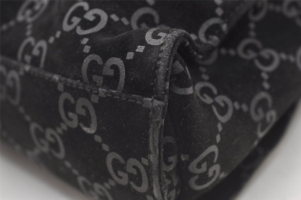 Authentic GUCCI Jackie Backpack Purse GG Suede Leather 0030236 Black 7492J