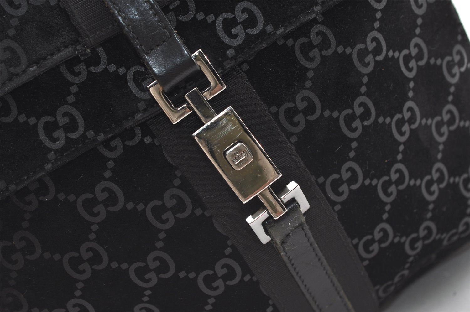 Authentic GUCCI Jackie Backpack Purse GG Suede Leather 0030236 Black 7492J