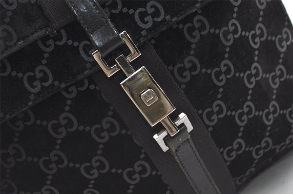 Authentic GUCCI Jackie Backpack Purse GG Suede Leather 0030236 Black 7492J