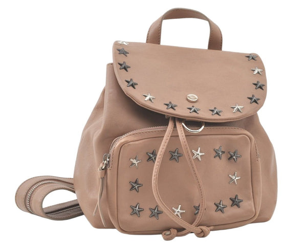Authentic JIMMY CHOO Vintage Stella Star Studs Leather Backpack Pink Beige 7492K