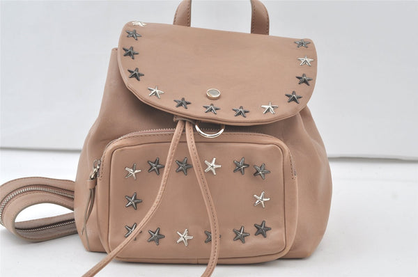 Authentic JIMMY CHOO Vintage Stella Star Studs Leather Backpack Pink Beige 7492K